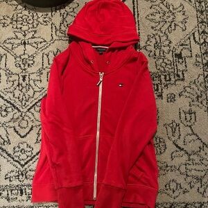 Red Tommy Hilfiger Zip up hoodie.